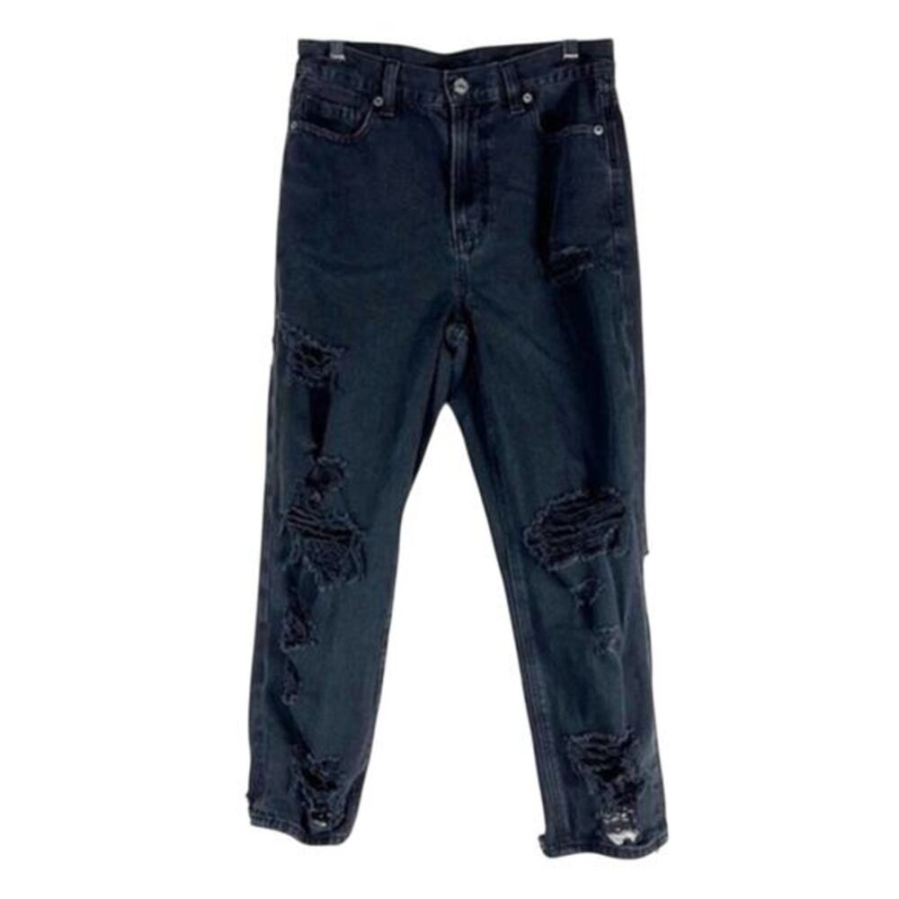 American‎ Eagle Black Distressed X-Short Boyfriend Jeans Womens 4 Short Grunge